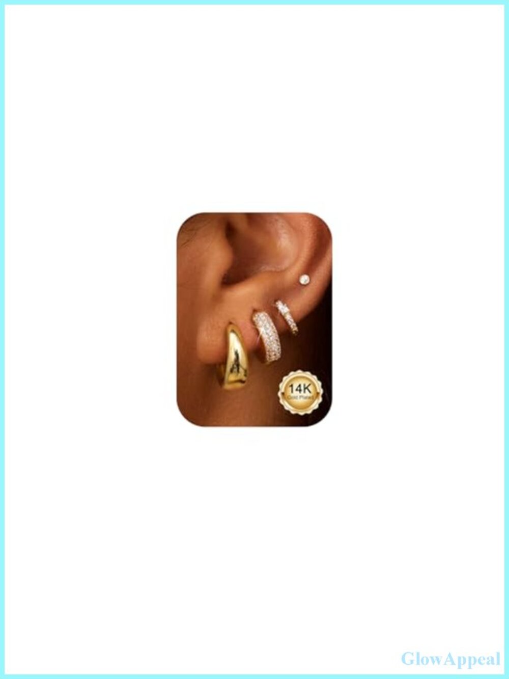 14K Gold Plated Hypoallergenic Earring Set for Multiple Piercings Stackable